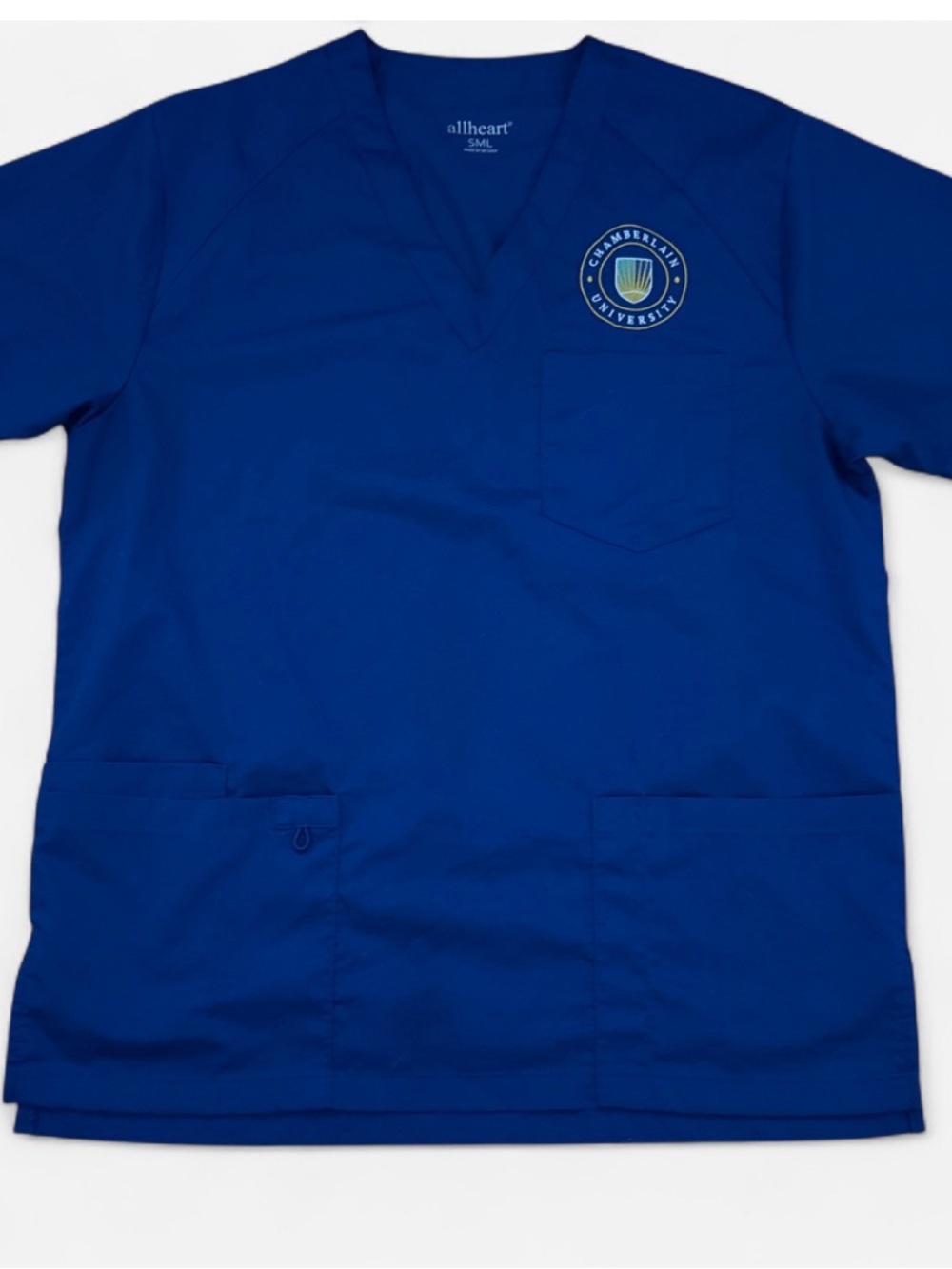 Women's Royal Blue Scrub Top with Chamberlain University Patch